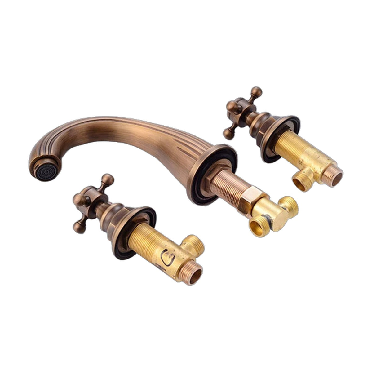 Mélangeur lavabo rétro 3 trous BELLARO, coloris bronze, sur fond blanc