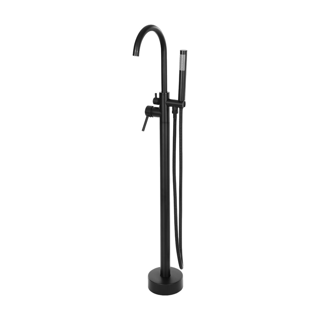 Mitigeur baignoire sur pied avec douchette VARELLO, coloris noir, sur fond blanc