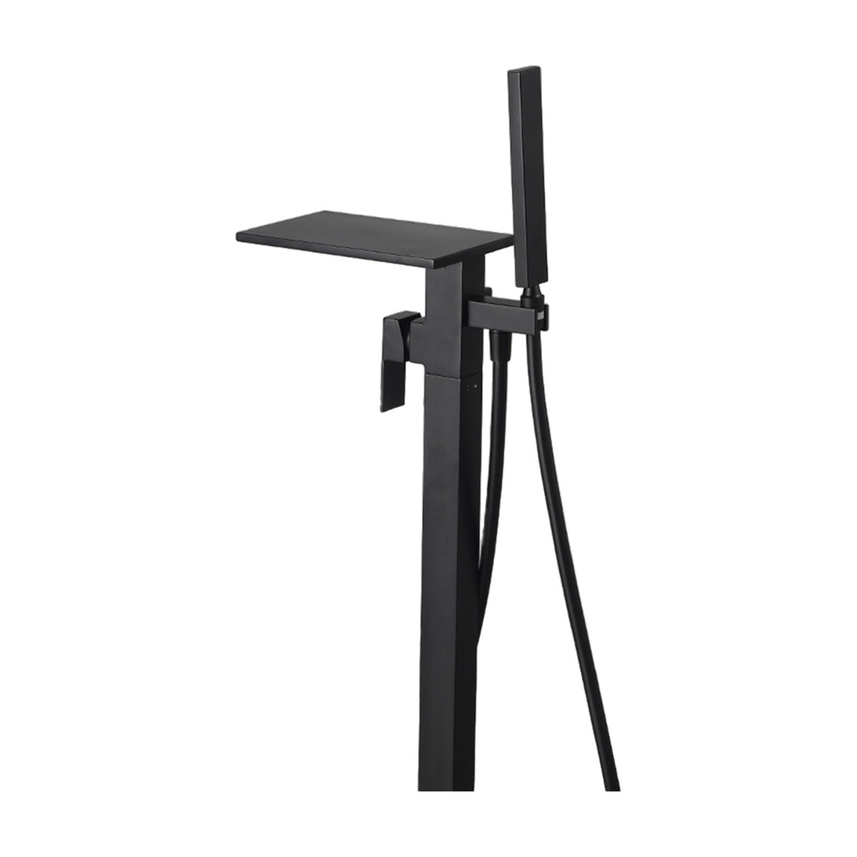 Mitigeur baignoire sur pied cascade MONZARIO, coloris noir, sur fond blanc