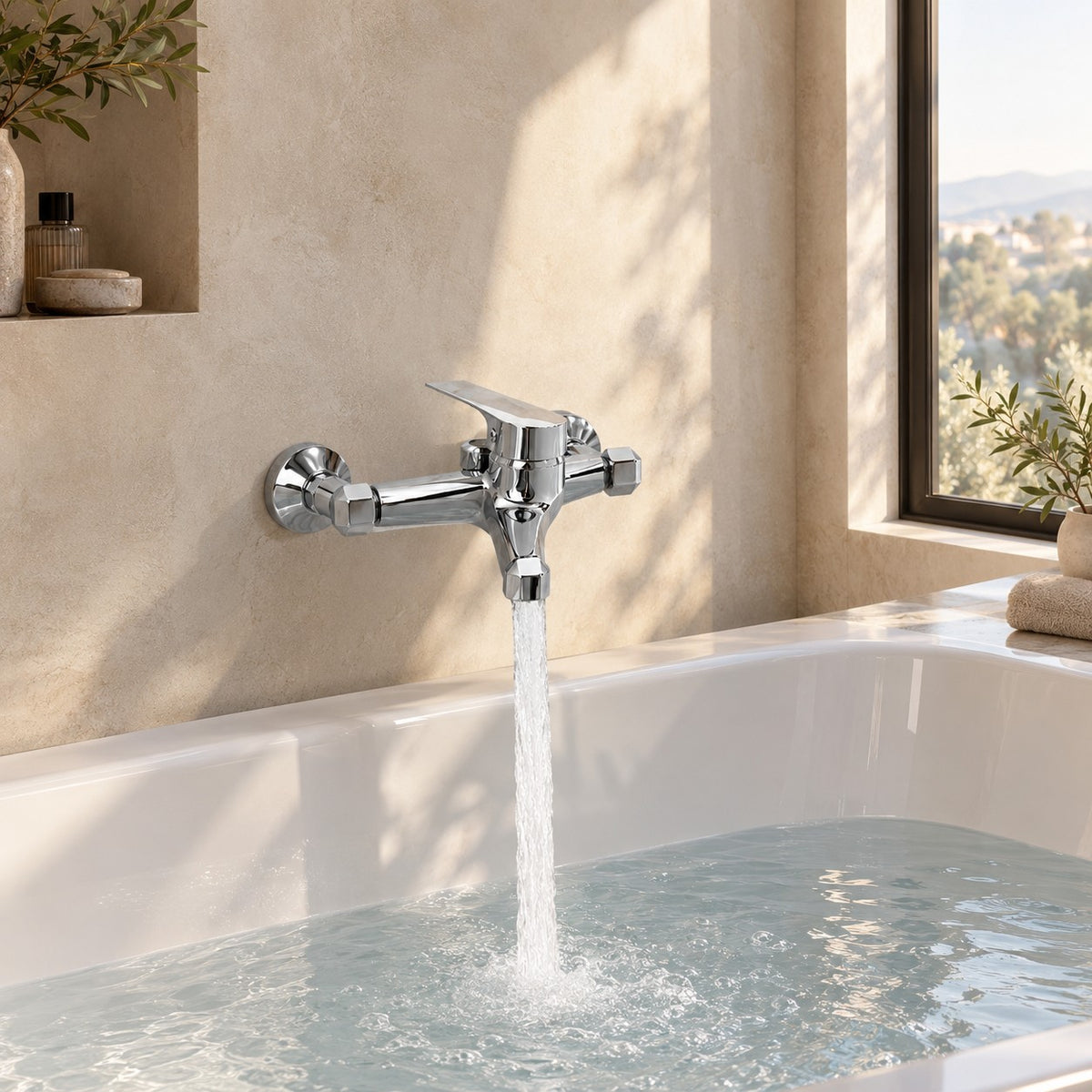 Mitigeur bain-douche mural VELARIO dans une salle de bain, mise en situation