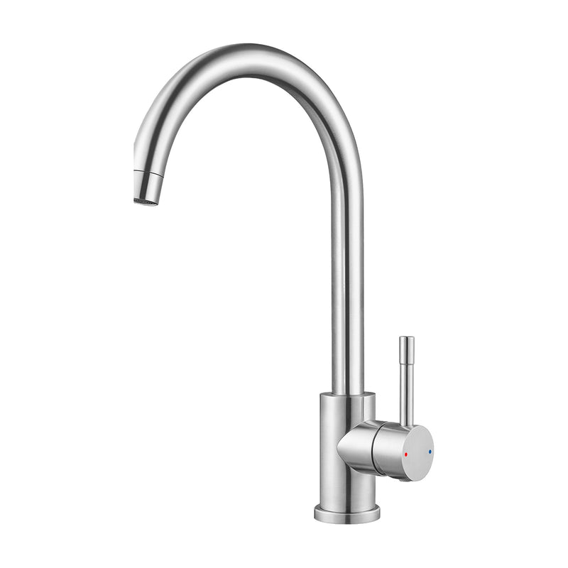 Mitigeur cuisine col de cygne BELVANO, coloris inox, sur fond blanc