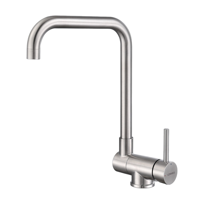 Mitigeur cuisine rabattable VELTORI, coloris inox brossé, sur fond blanc