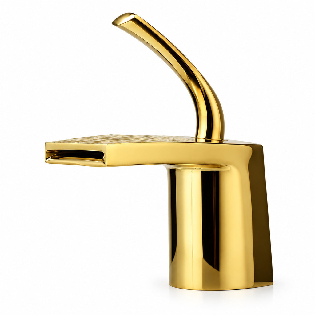 Mitigeur lavabo cascade doré AURELIO, coloris doré, sur fond blanc