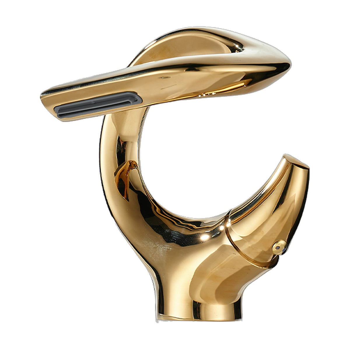 Mitigeur lavabo cascade sculptural OREZIO, coloris doré, sur fond blanc