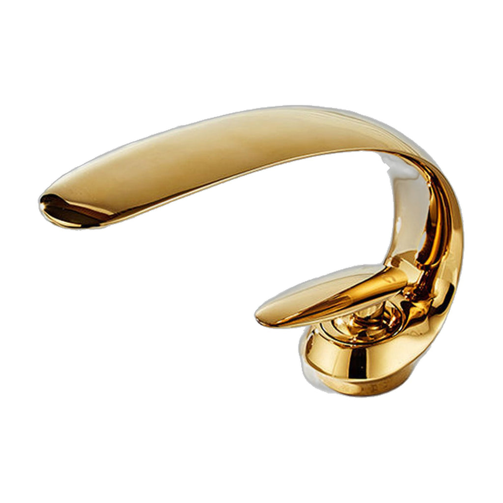 Mitigeur lavabo design courbé CAVENZA, coloris doré, sur fond blanc