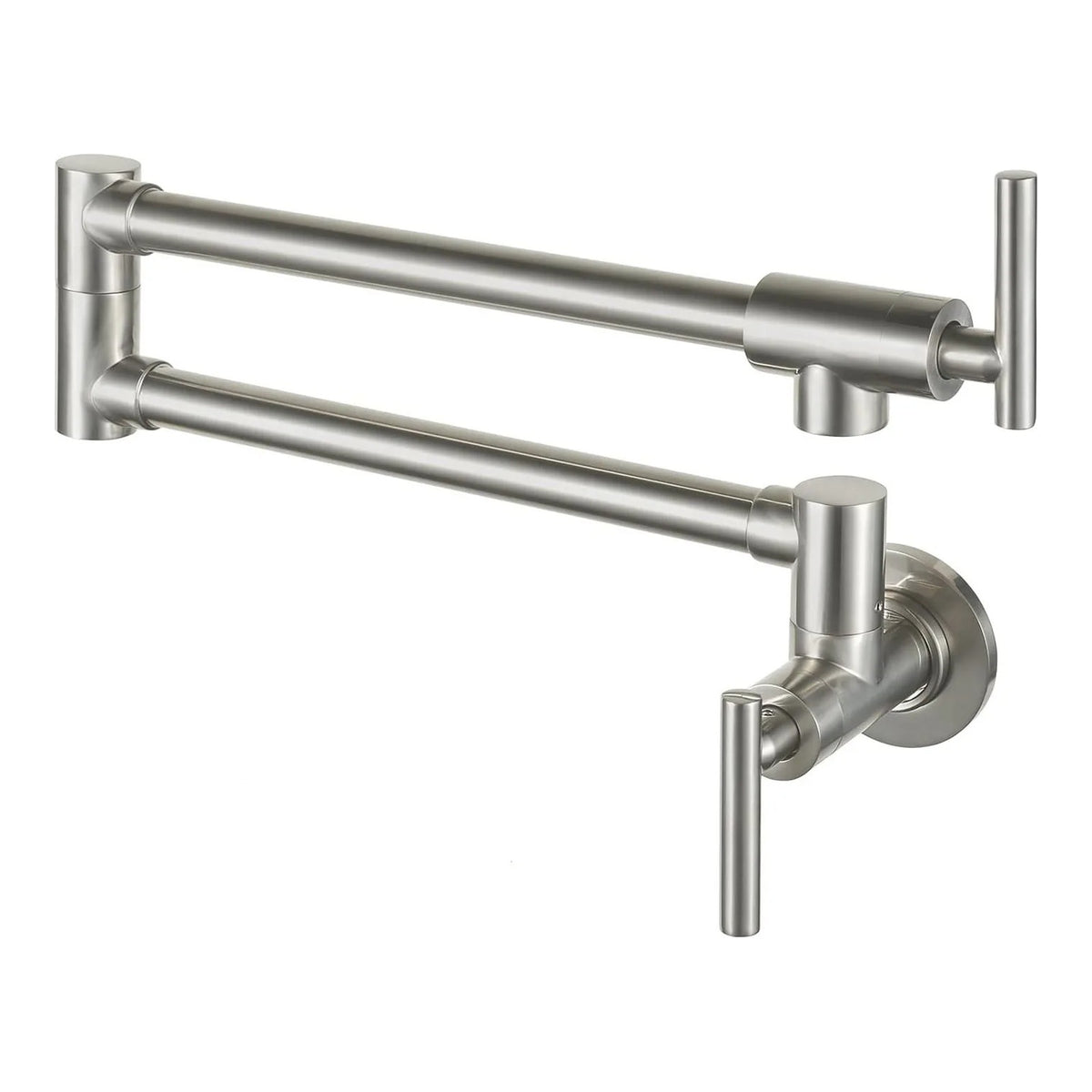 Robinet mural pliable cuisine ARVELLO, coloris inox brossé, sur fond blanc